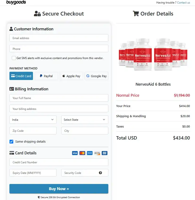 NervesAid Secure Order Page — Checkout